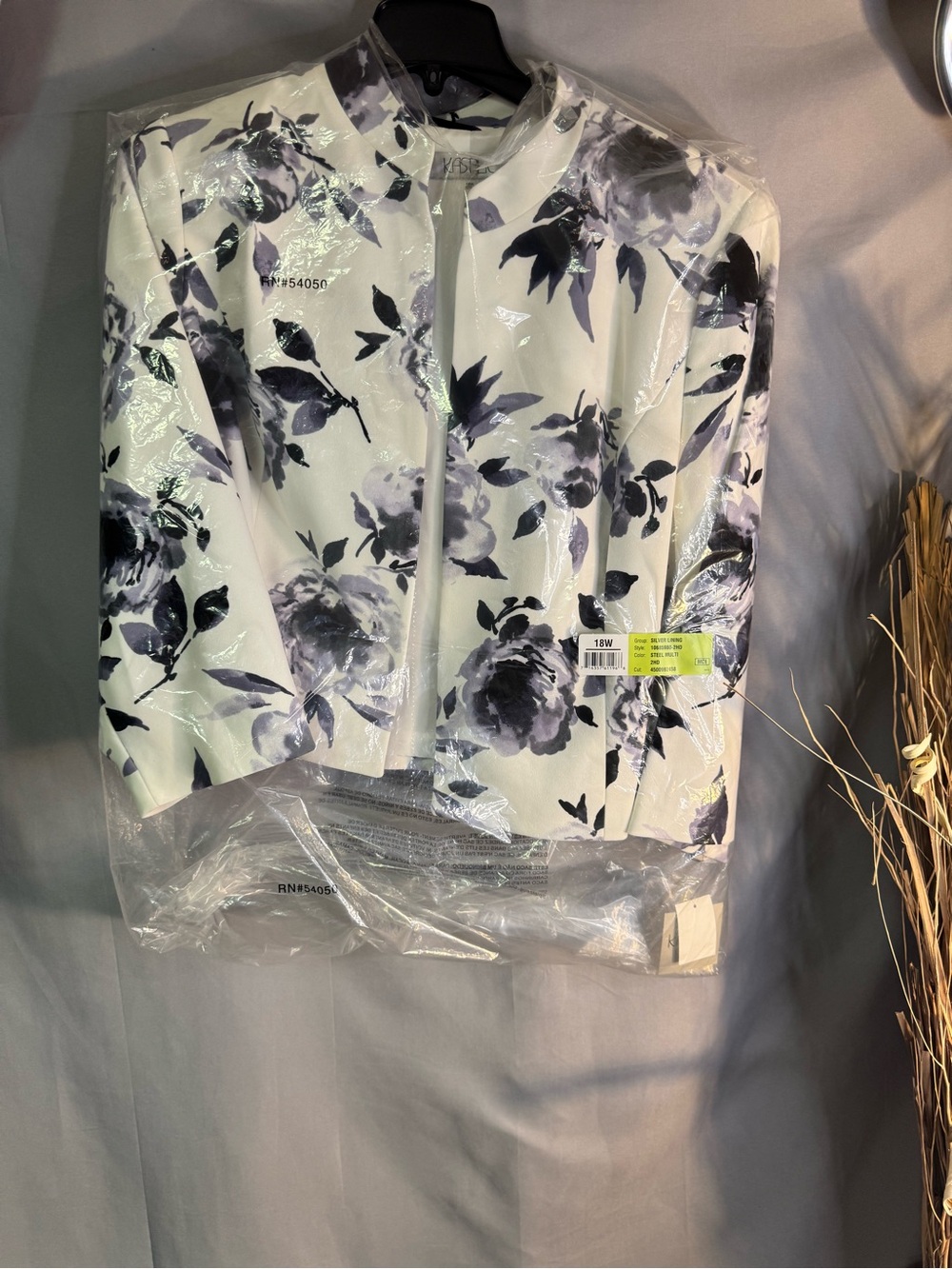 Kasper White Jacket with Black and Gray Floral Print